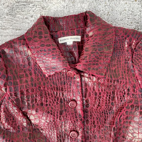 Bamboo Traders Women Jacket Red Faux Leather Man Made Material Coat Size M - Picture 7 of 7